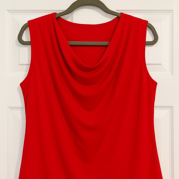Jennie Marlis Red Sleeveless Scoop Neck Blouse Draped Front Top - Picture 1 of 5